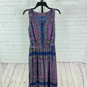 Adrianna Papell Blue and Purple Floral Belted High Low Hemline Dress Size 4
